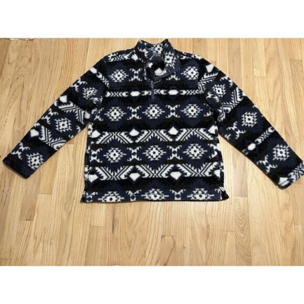 Mountain and Isles Mens Sherpa Fleece Quarter Zip Pullover Blue‎ Geometric M